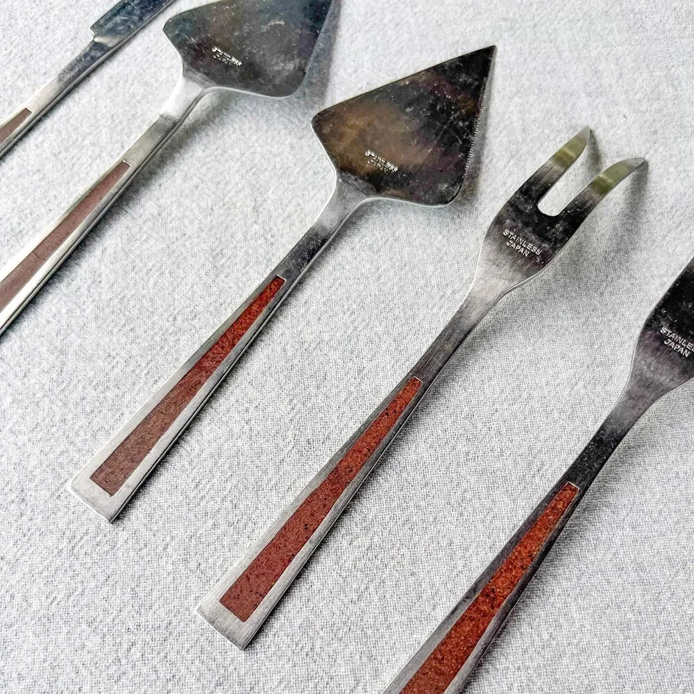 Vintage 1960s Otagiri Serving Forks, Servers & Knife Set - Lot of 5 - MCM